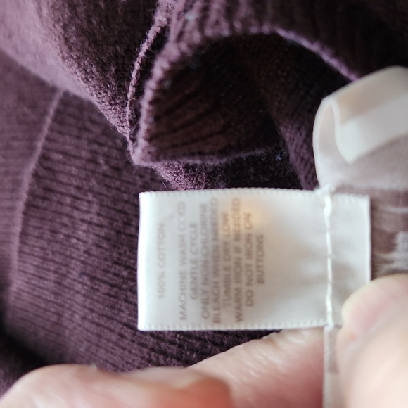 LOFT Burgundy Button-Up Cardigan Large 100% Cotton Crystal Look Buttons Preppy - Picture 9 of 15